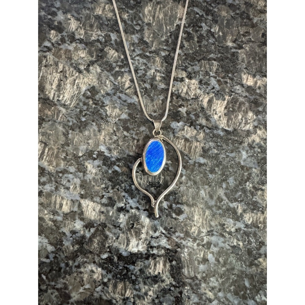 Sterling Silver Mexico Blue Opal 12 Inch Necklace Heavy Beautiful.‎  12.2 Grams